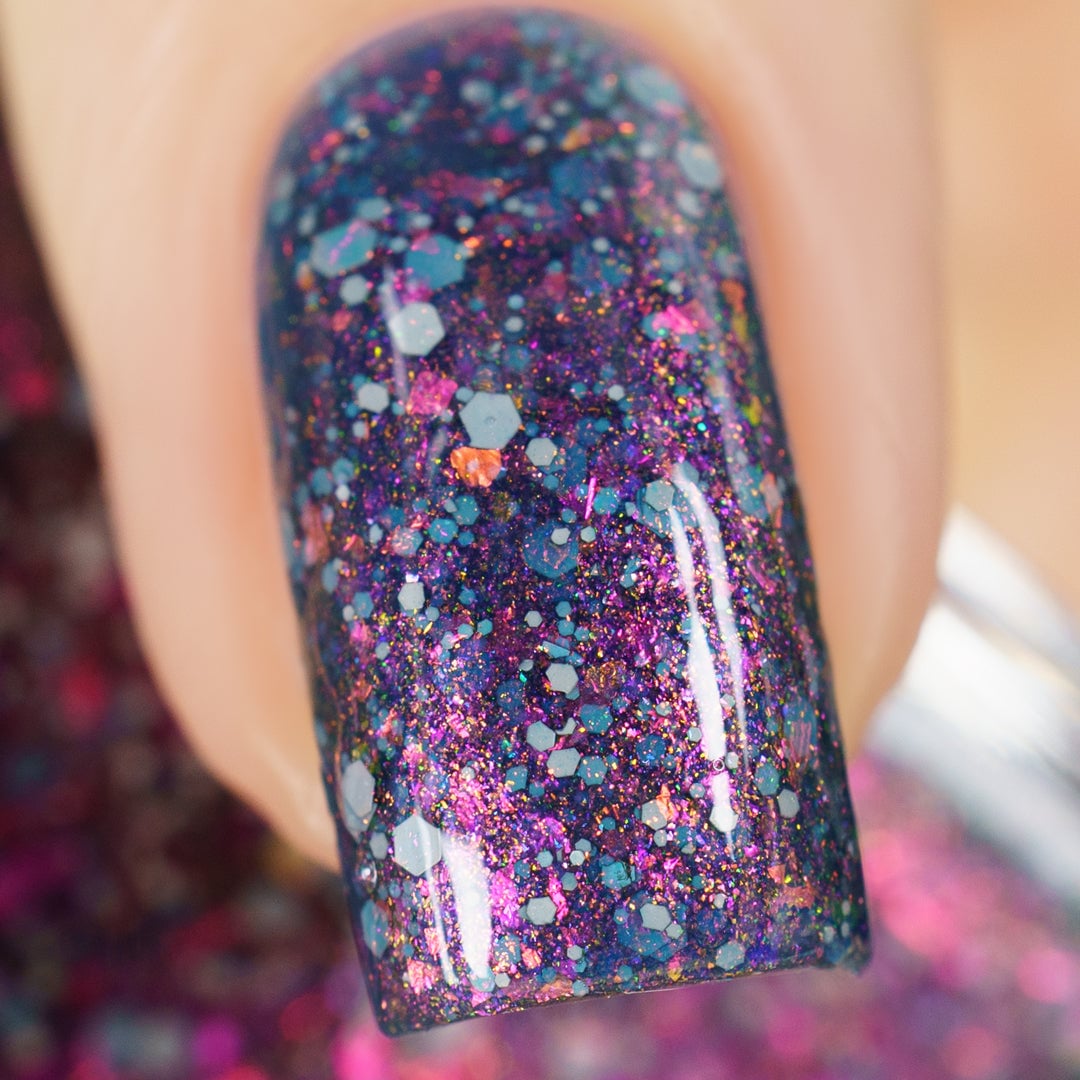 Cadillacquer I Don't Belong To You dark blue jelly nail polish swatch
