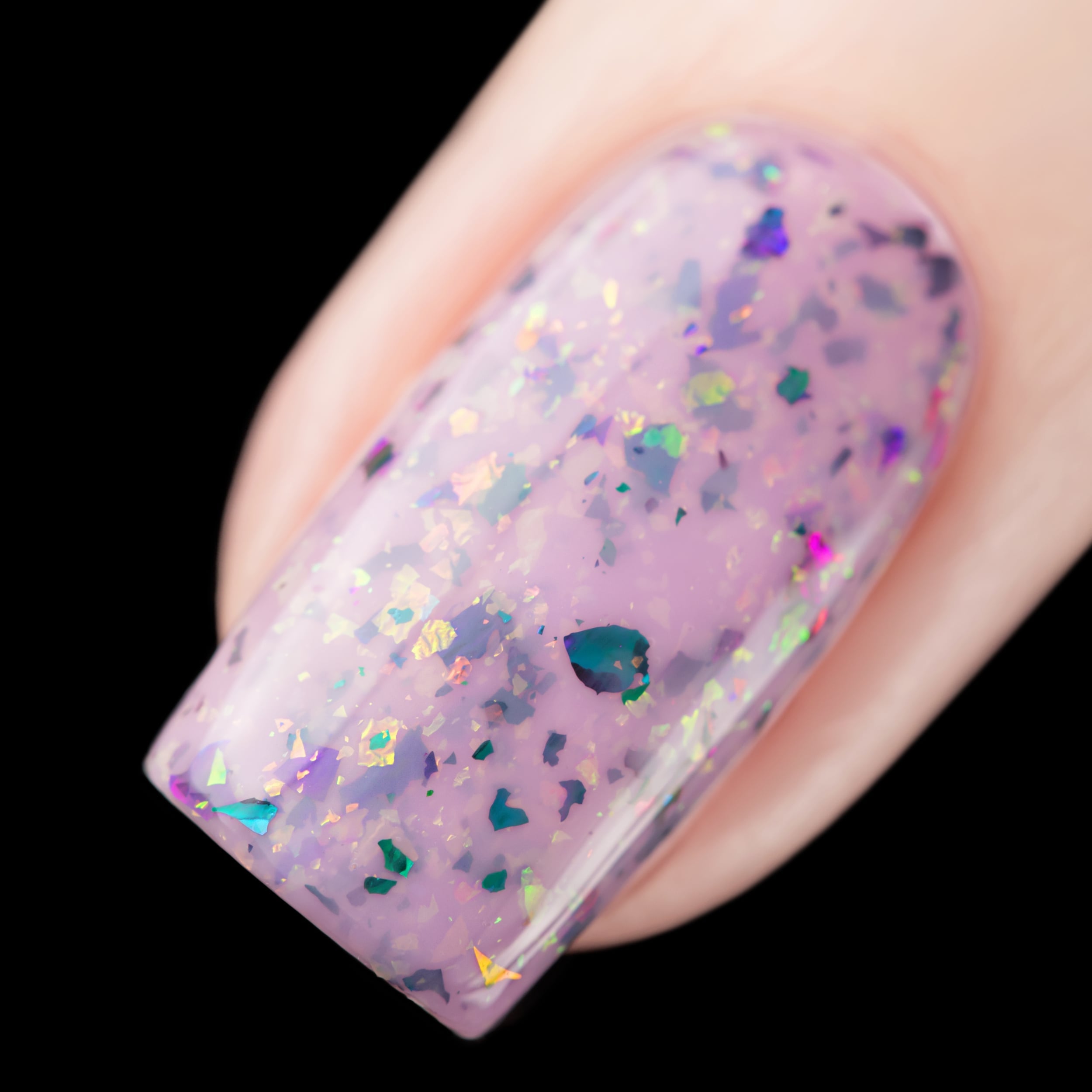 Cadillacquer Sweet Nothing pink teal chameleon iridescent crelly nail polish, swatched on one nails, light skin, direct flash lighting