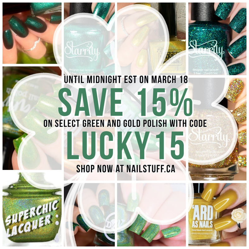 Save 15% on Gold and Green Polish!