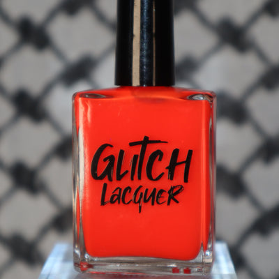 Palestinian Poppy by Glitch Lacquer, warm red crelly bottle standalone product shot