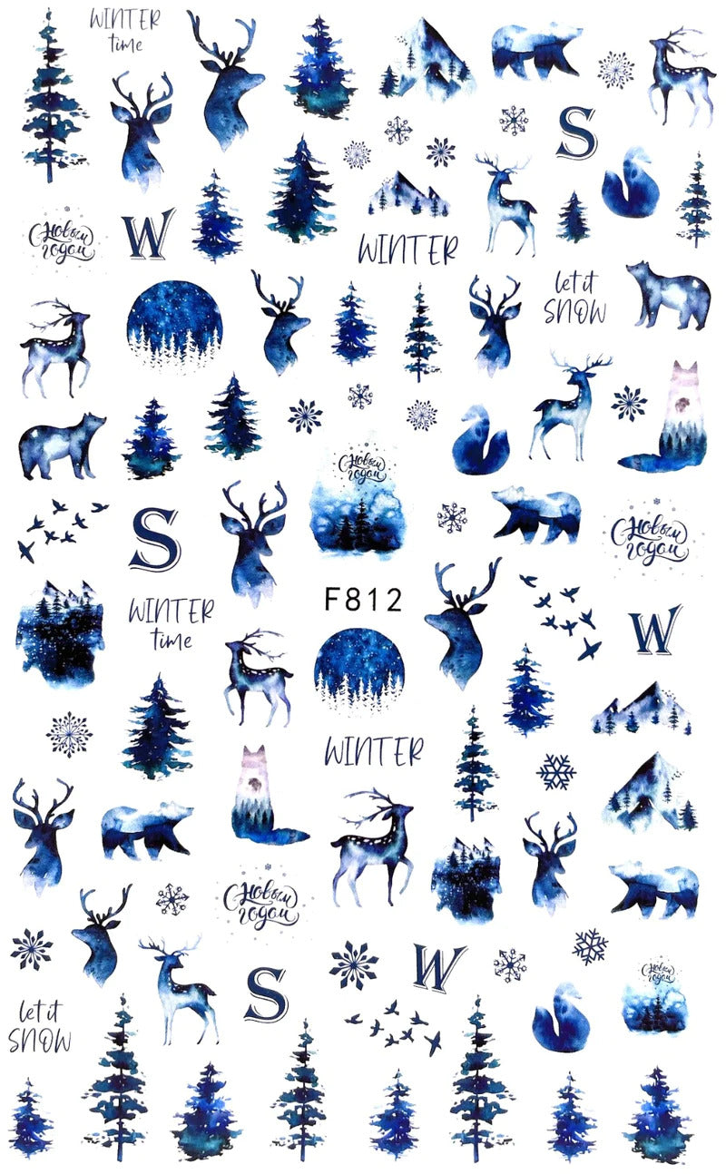 Blue Winter Watercolour Landscapes Nail Sticker