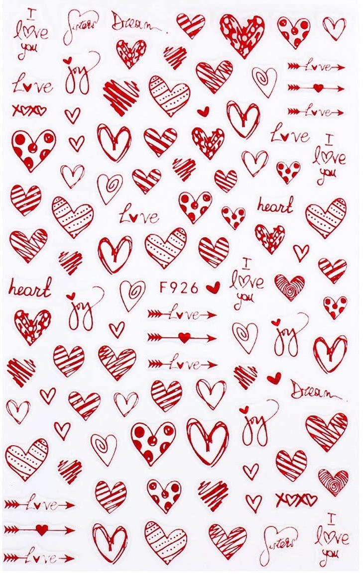 Red Valentine's Love Hearts Nail Sticker