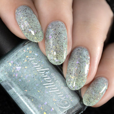 Cadillacquer Fresh Sheets pastel mint iridescent crelly nail polish, swatched on eight nails, light skin, studio lighting, by @serpentine13