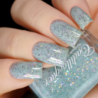 Cadillacquer Fresh Sheets pastel mint iridescent crelly nail polish, swatched on eight nails, light skin, studio lighting, by @yyulia_m