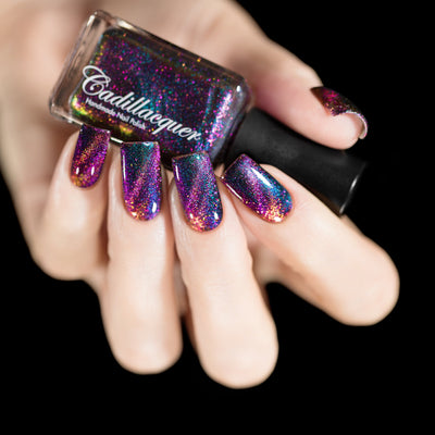 Cadillacquer Like A Storm multichrome magnetic nail polish swatched on nails, swatched by @rafinails