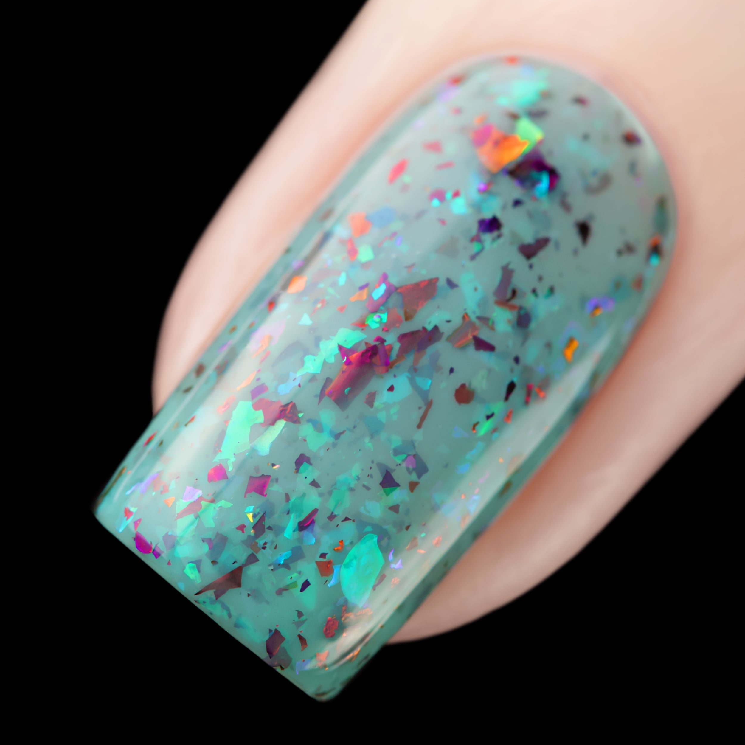 Cadillacquer Pastel Thoughts pastel teal purple chameleon iridescent crelly nail polish, swatched on one nails, light skin, studio lighting